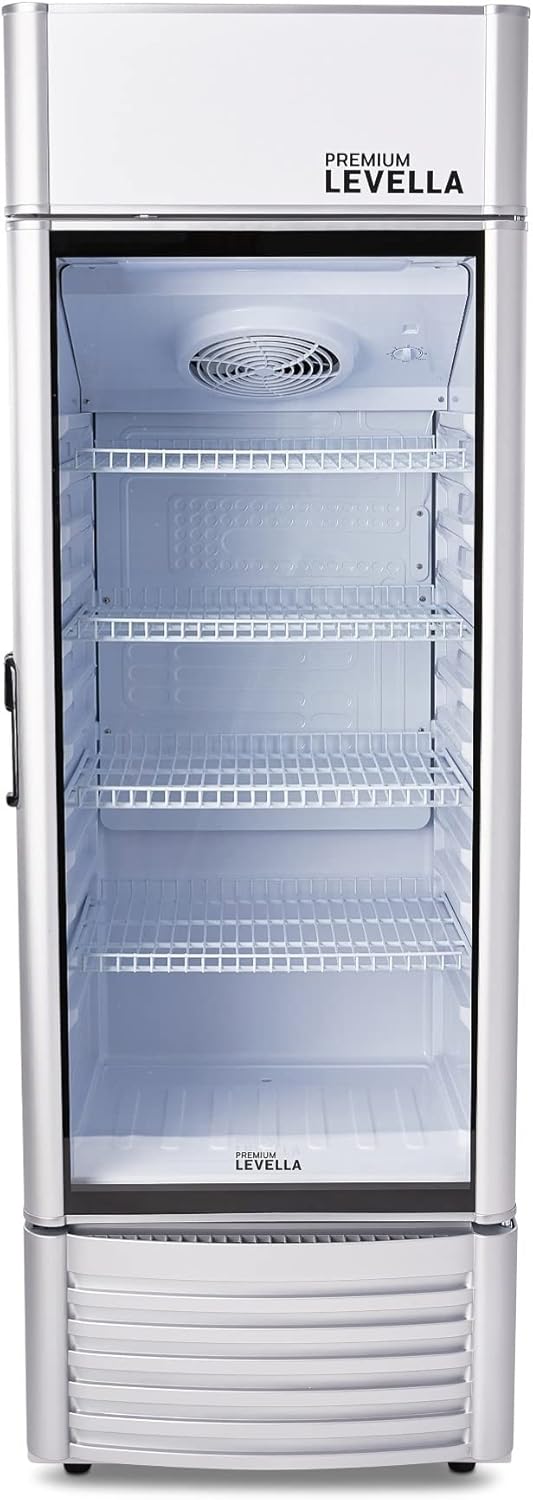 PRF90DX Glass Door Display Refrigerator 9.0 cu ft Commercial Beverage Cooler Merchandiser With Customizable Lightbox - Silver