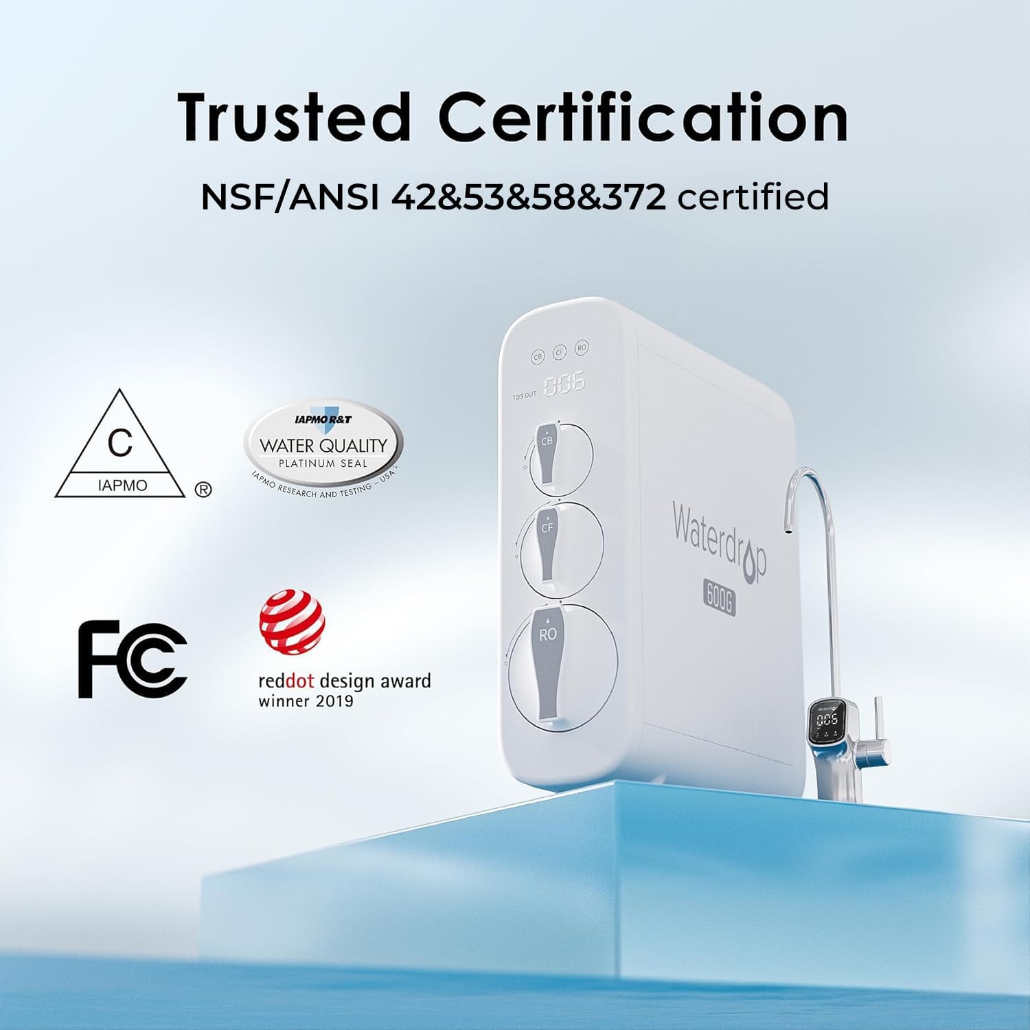 G3P600 Reverse Osmosis System, 8 Stage Tankless Reverse Osmosis Water Filter, NSF/ANSI 42 & 53 & 58 & 372 Certified, Under Sink RO System, 2:1 Pure to Drain, Smart LED Faucet