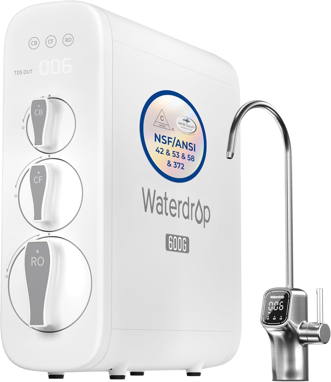 G3P600 Reverse Osmosis System, 8 Stage Tankless Reverse Osmosis Water Filter, NSF/ANSI 42 & 53 & 58 & 372 Certified, Under Sink RO System, 2:1 Pure to Drain, Smart LED Faucet
