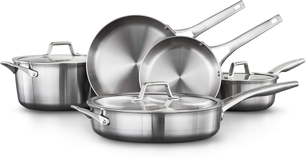 Calphalon 3-Ply Stainless Steel Cookware Set 13 Piece Includes Frying Pans, Pots and Pans Set, Induction, Metal Utensil Safe, Oven Safe 500F,PFOA Free, Silver